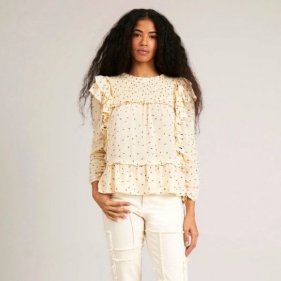 NWT Munthe Crisp Embroidered Ruffle Top Creme Size 10 US 40 EU - Picture 1 of 4
